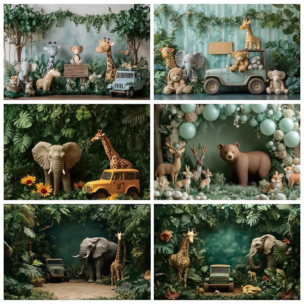 

Jungle Animal Background Safari Forest Animals Theme Party Kids Birthday Baby Shower Blue Truck Decor Photography Backdrop