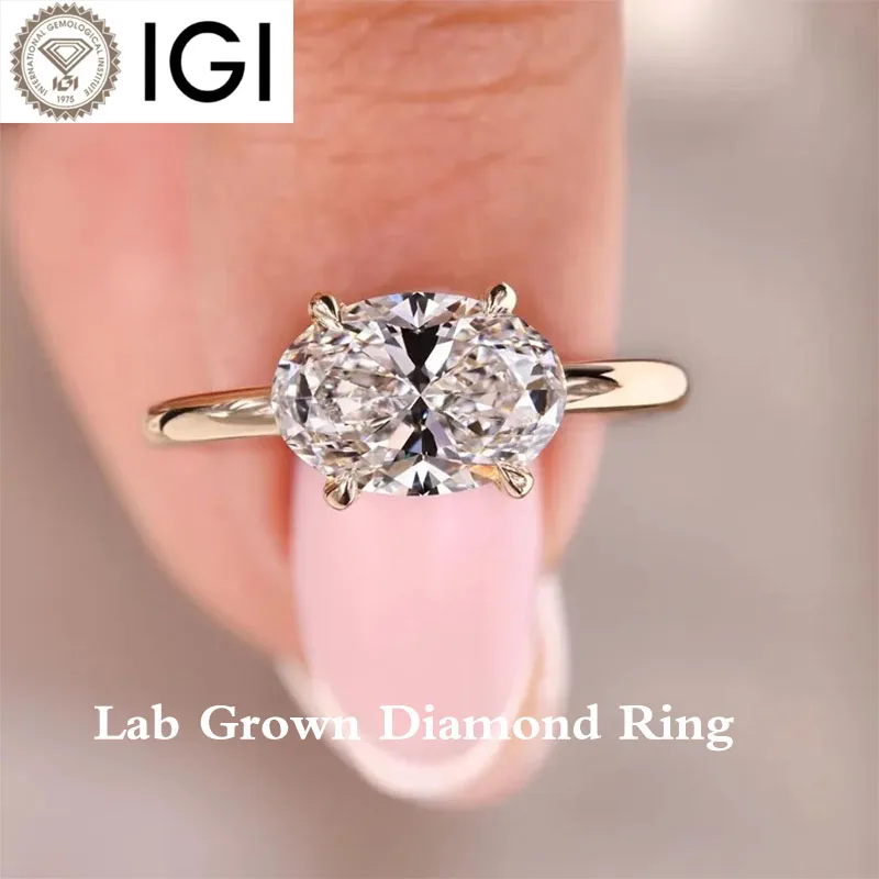 East to West Oval 1.50ct DEF/ VS VVS Lab Grown Diamond Ring IGI Certified Diamond Wedding Ring Customize Ring for Her