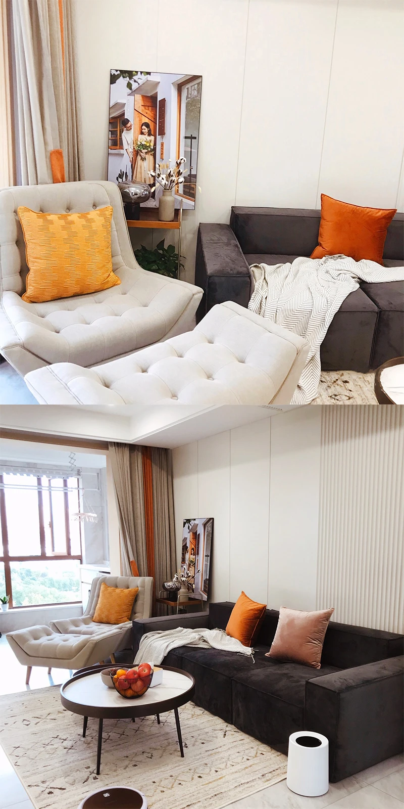 Three-person fabric sofa light luxury simple modern combination