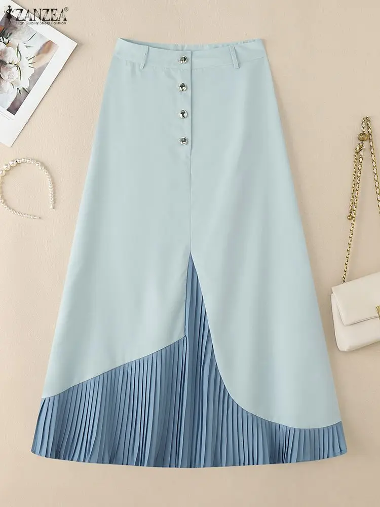 

Осенняя юбка-миди ZANZEA 2022, офисные женские юбки, элегантный Faldas Saia с высокой талией, лоскутный Jupe, элегантный рабочий сарафан трапециевидной формы