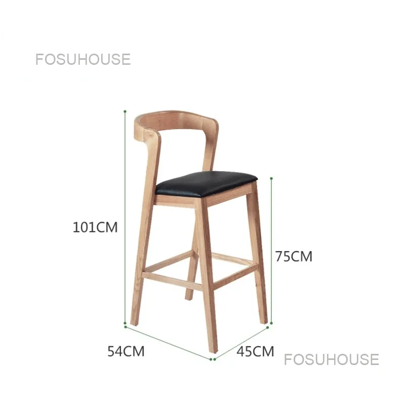 Home Wooden Bar Chair Backrest Kitchen Dinning Modern Designer Bar Stool Counter High Lounge Tabourets De Bars Room Furnitures