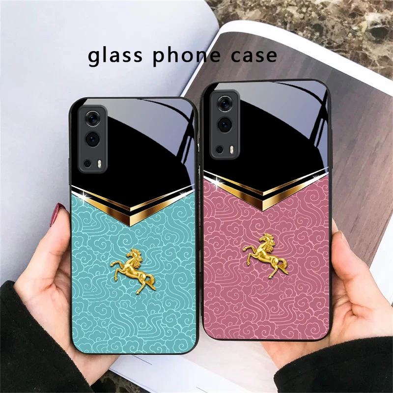 Dark Night Golden Horse For vivo Y100 Y33s Y03 Y36 Y35 Y52 Y72 Y55 Y16 Y76 Y75 Y72 5G iQOO 12 Z9 Turbo Black Glass Phone Case view 6