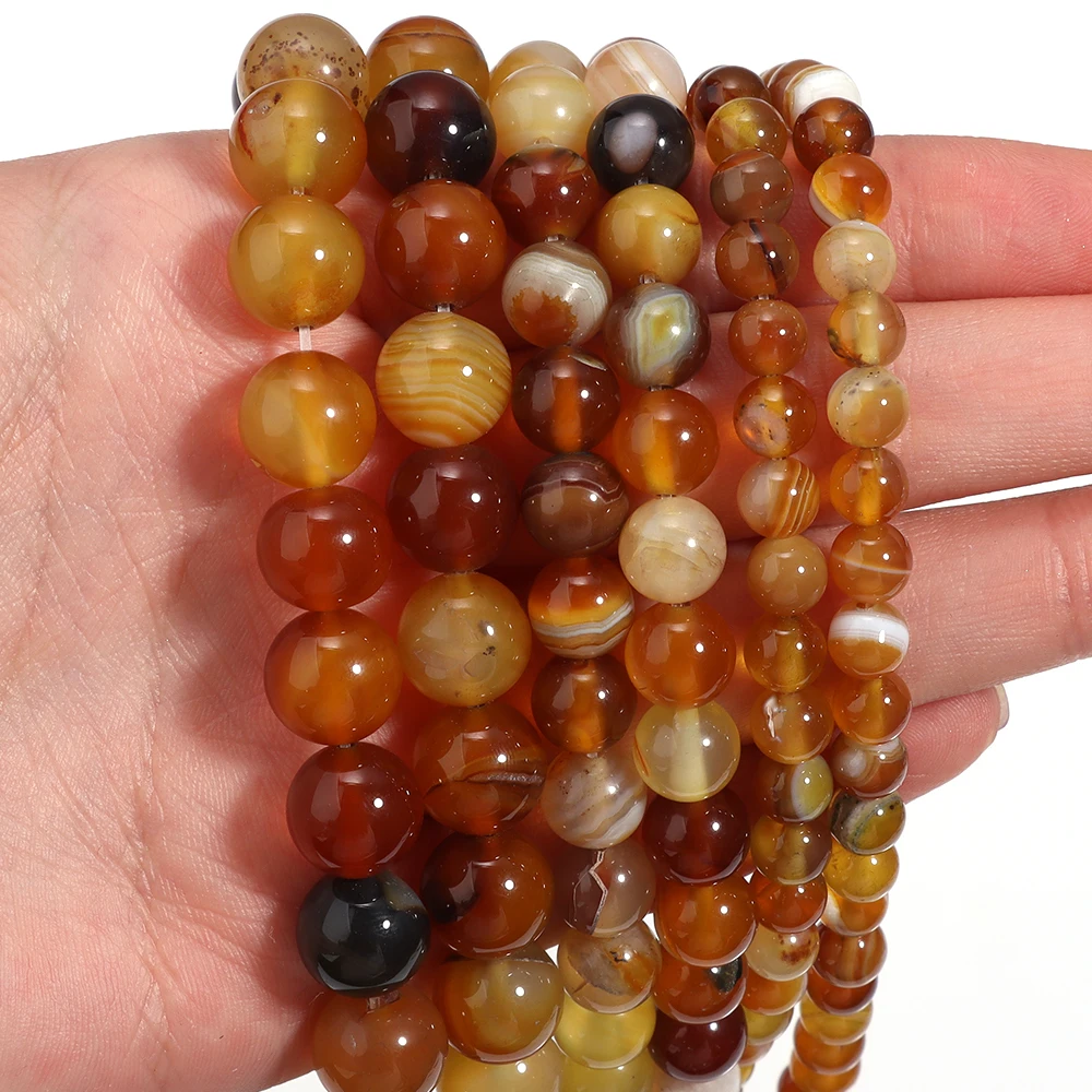 1 Strand Twisted Agate Amber Color Stone Bead Round Natural Stone Loose Bead DIY Jewelry Necklace Bracelet Accessories Wholesale