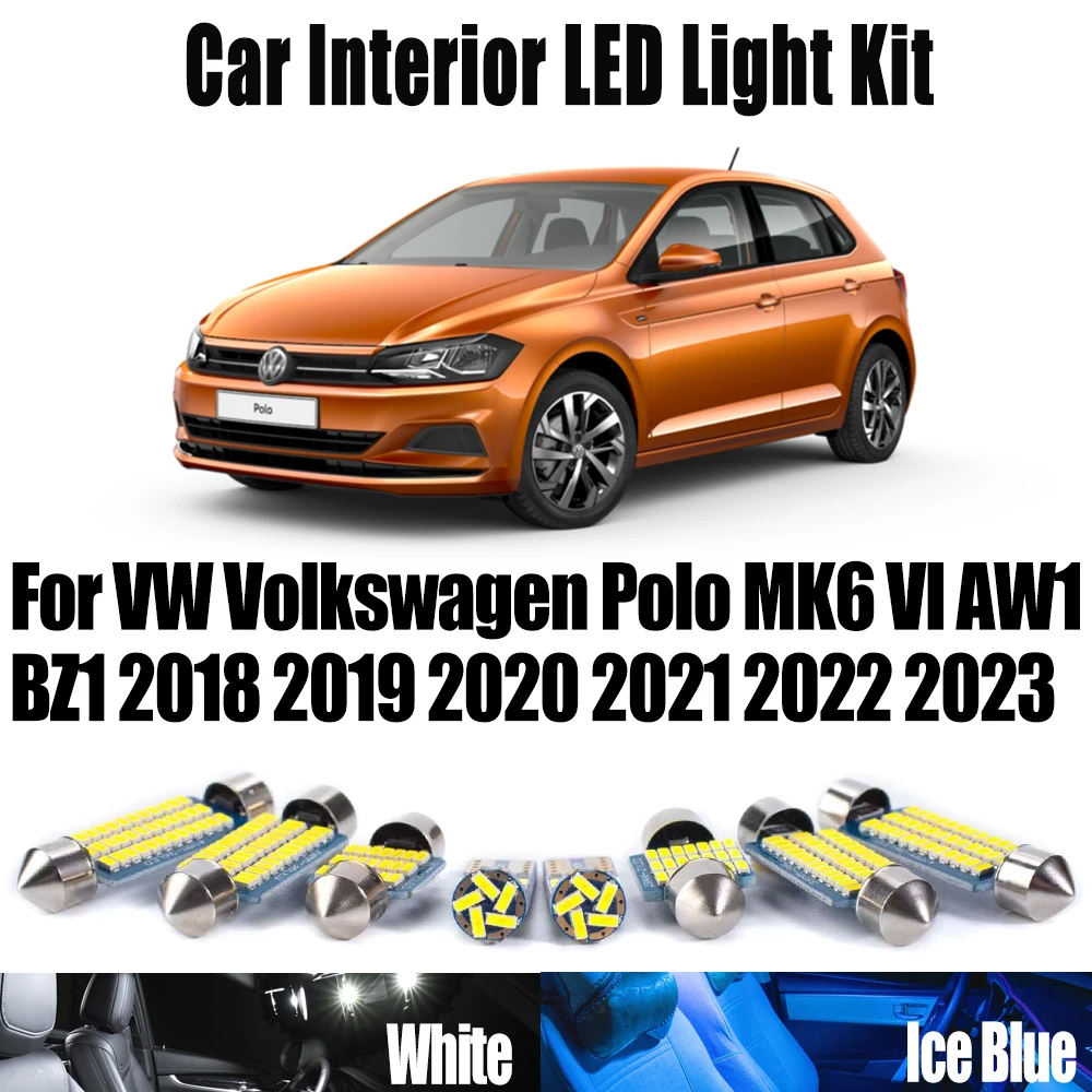 

10Pcs For VW Volkswagen Polo MK6 VI AW1 BZ1 2018 2019 2020 2021 2022 2023 Car LED Interior Dome Luggage Light Ceiling Bulbs Kit