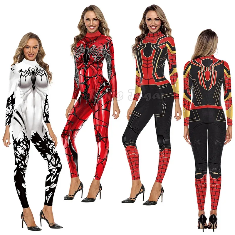 

Spiderman Cosplay Sexy Zentai Suit Woman Jumpsuit Super Man Gwen Stacy Costume Bodysuit Fancy Carnival Party Dress Women