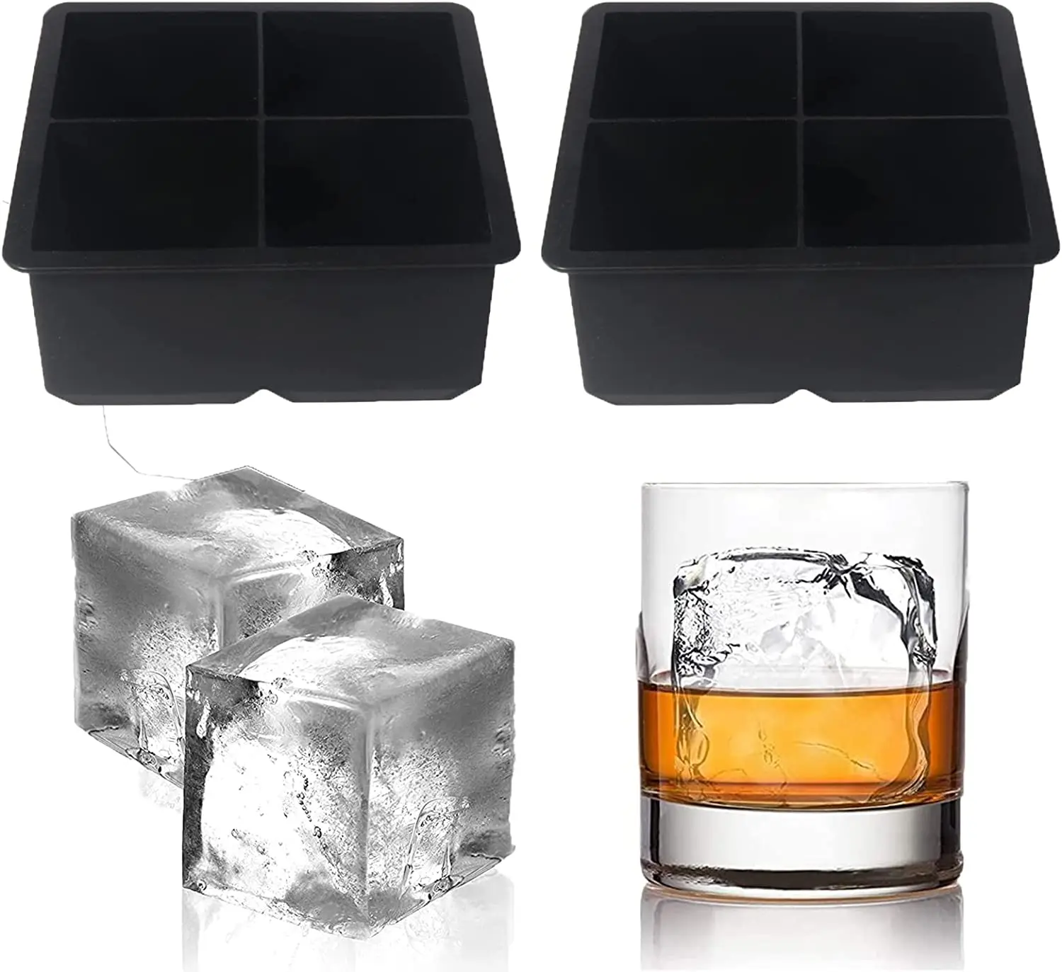 5CM Big Ice Cube Maker Trays Silicone Square Ice Mold Mould for Whiskey Cocktail Brandy Large Cubitera Ice Tray Ice Cube Mold