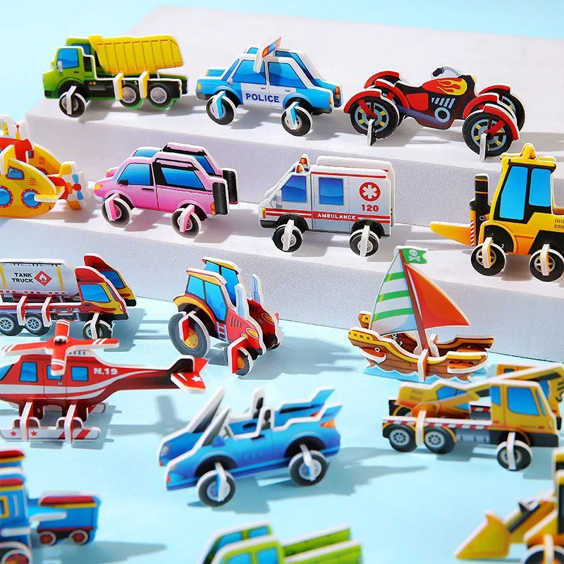 30Pc Cartoon 3D Vehicle Theme Car Plane Boat Paper Jigsaw Puzzles Toy for Kids Birthday Party Favors Pinata Kindergarten Rewards