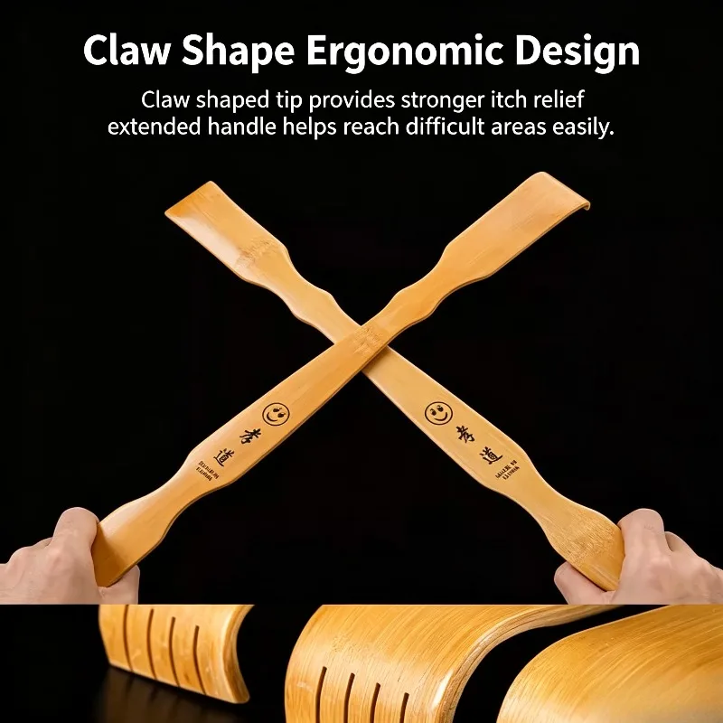 Bamboo Back Scratcher Long Handle Self Help Back Scratcher Portable Body Itch Reliever Massage Stick for Home Use