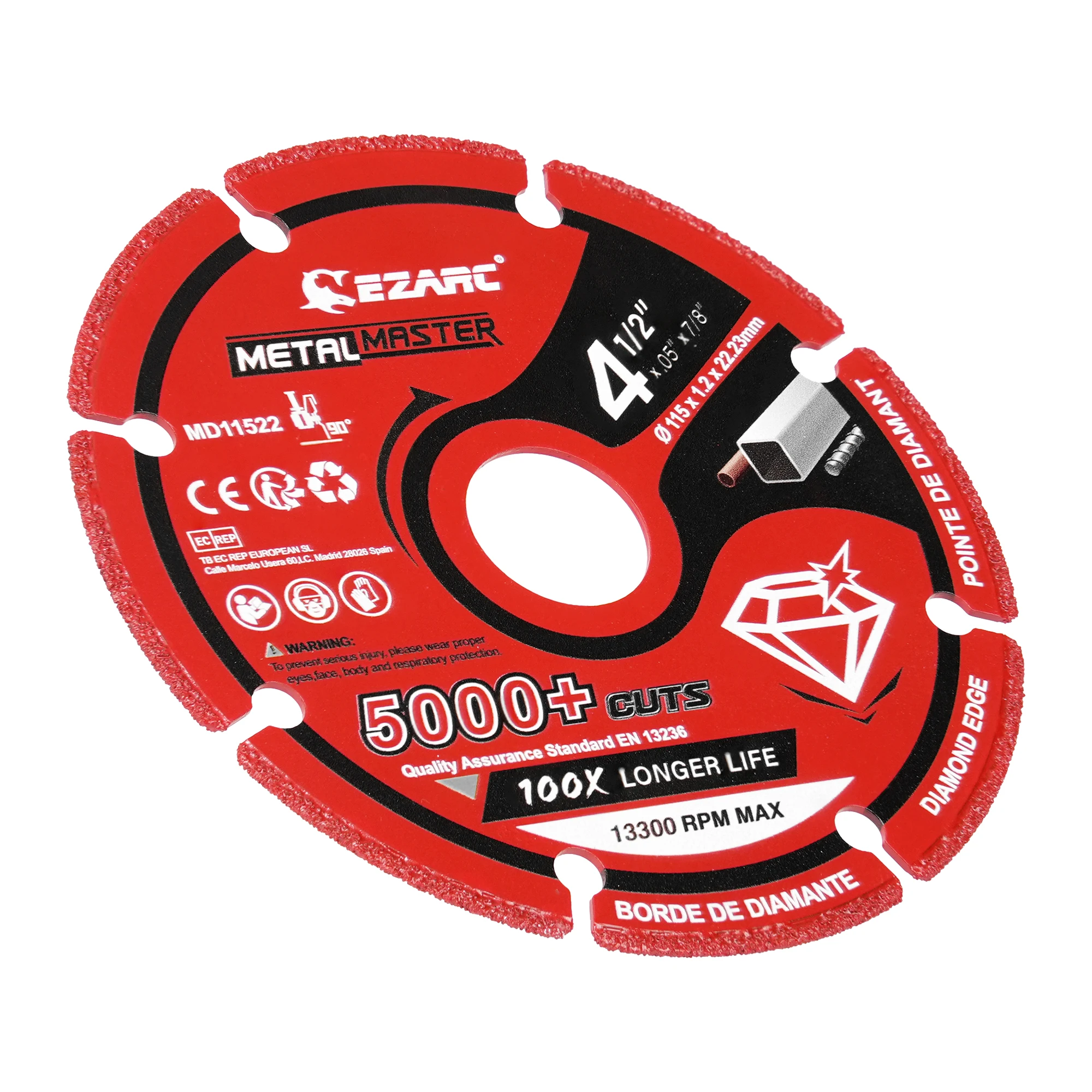 EZARC 115mm x 22.23mm Diamond Cutting Disc for Metal, 1PC 4.5-Inch Cut Off Wheel with 5000+ Cuts on Rebar, Steel, Iron and INOX