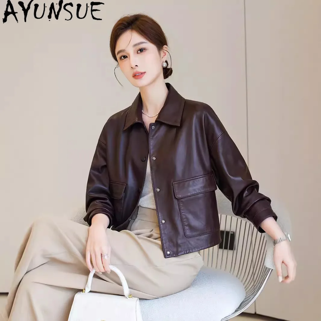 AYUNSUE Real Leather Jacket Women 2025 Genuine Sheepskin Coat Motocycle Jackets Streetwear Spring Autumn Clothes Jaqueta Couro