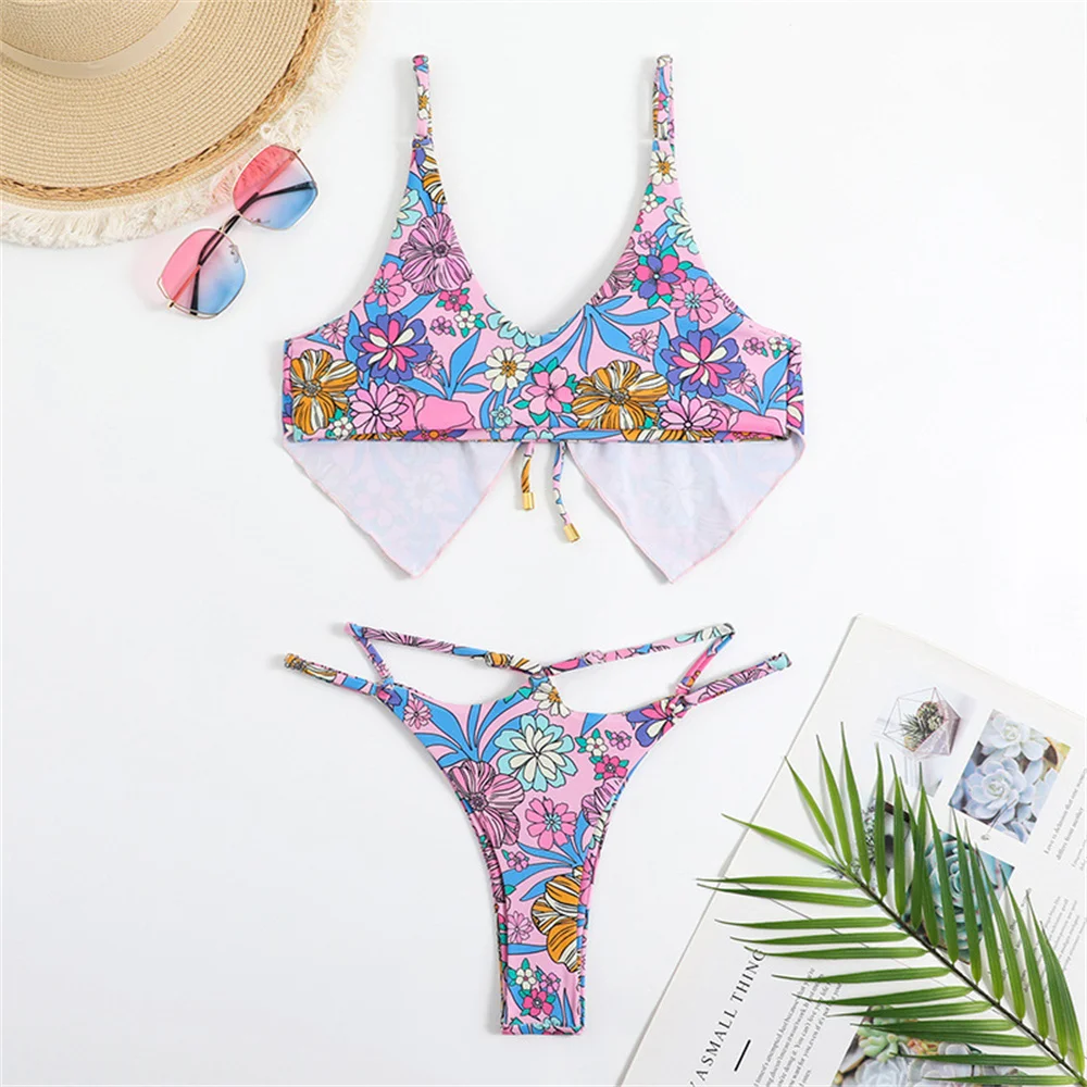 مثير مايكرو سلسلة بيكيني الدانتيل يصل الأزهار ملابس السباحة النساء 2 قطعة عطلة ملابس السباحة الشاطئ الزي ثوب السباحة Tankini البيكينيات مجموعات #2