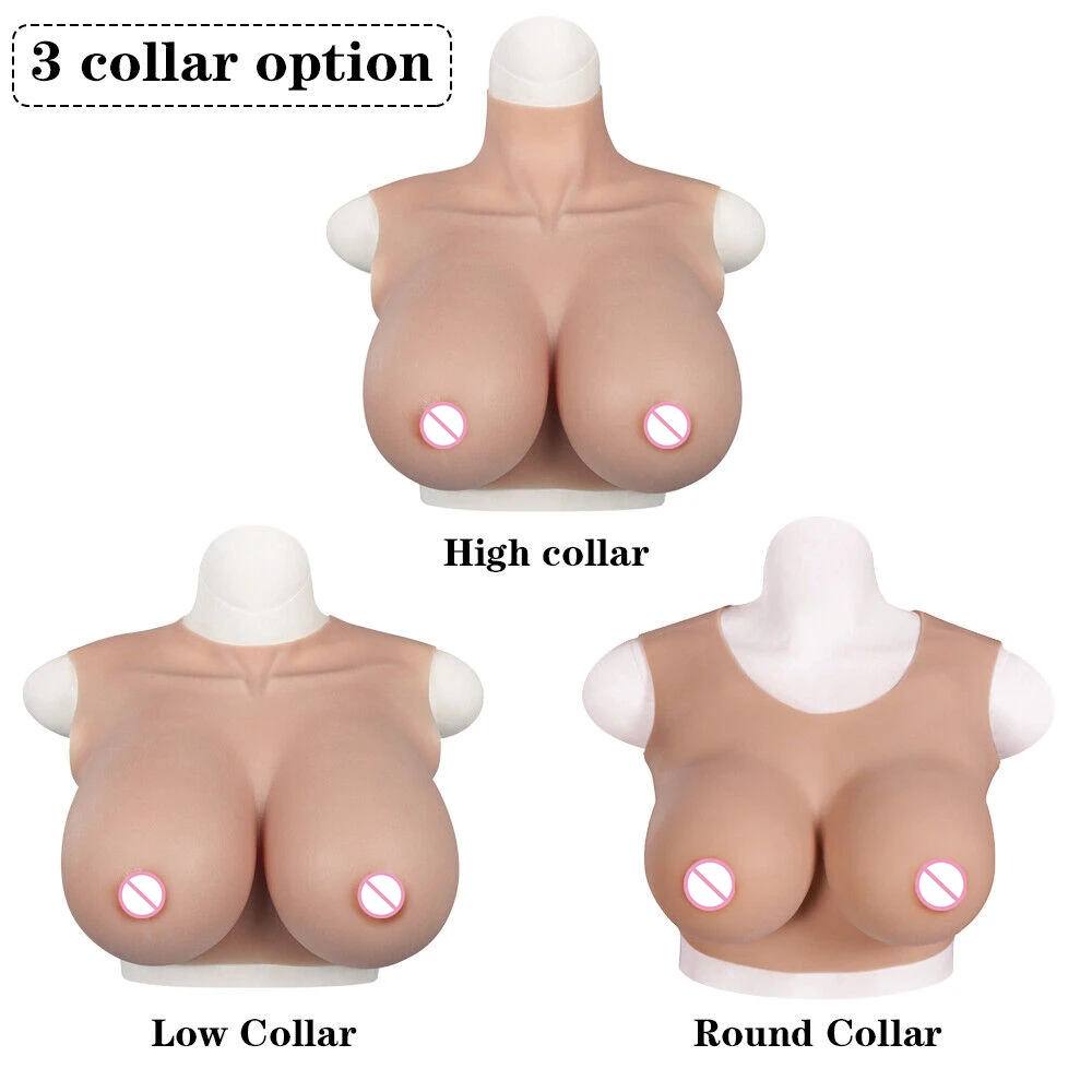 Eyung Silicone Breast Forms Hight Low Round Collar Crossdresser Drag Queen Silicone Breastplate Fake Boob Cosplay Silicone Plate