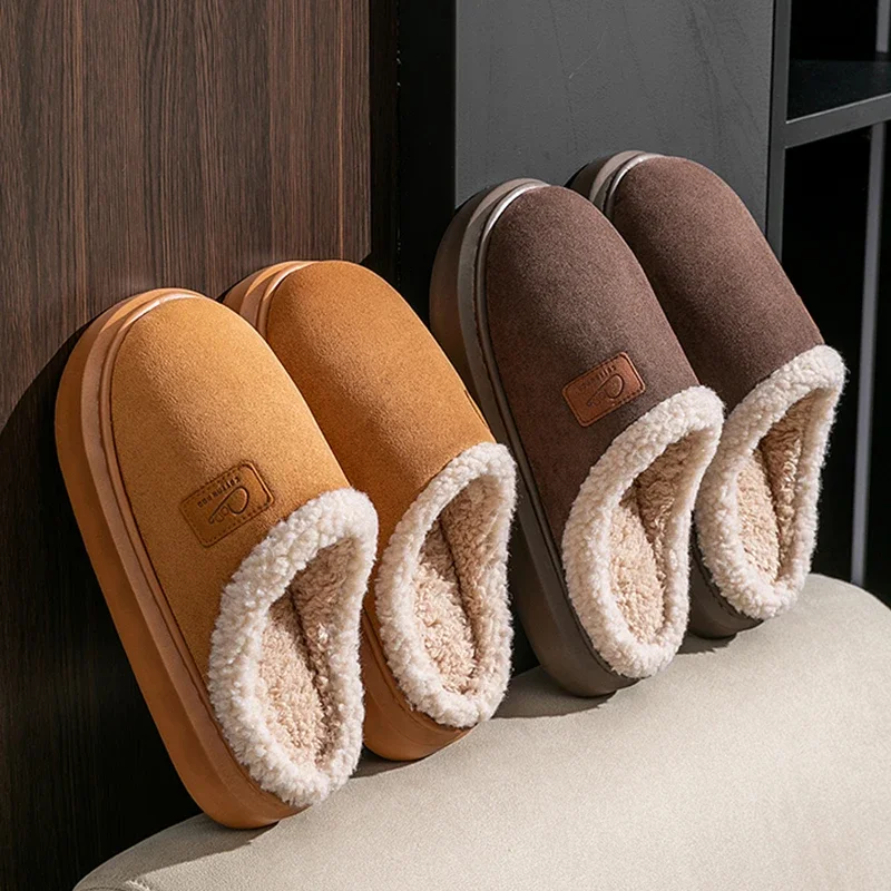 New Fashion Concise Couple Style Winter Warm Fluffy Slippers Soft Non-slip Slides For Men Women Indoor Mule Home Cotton Shoes