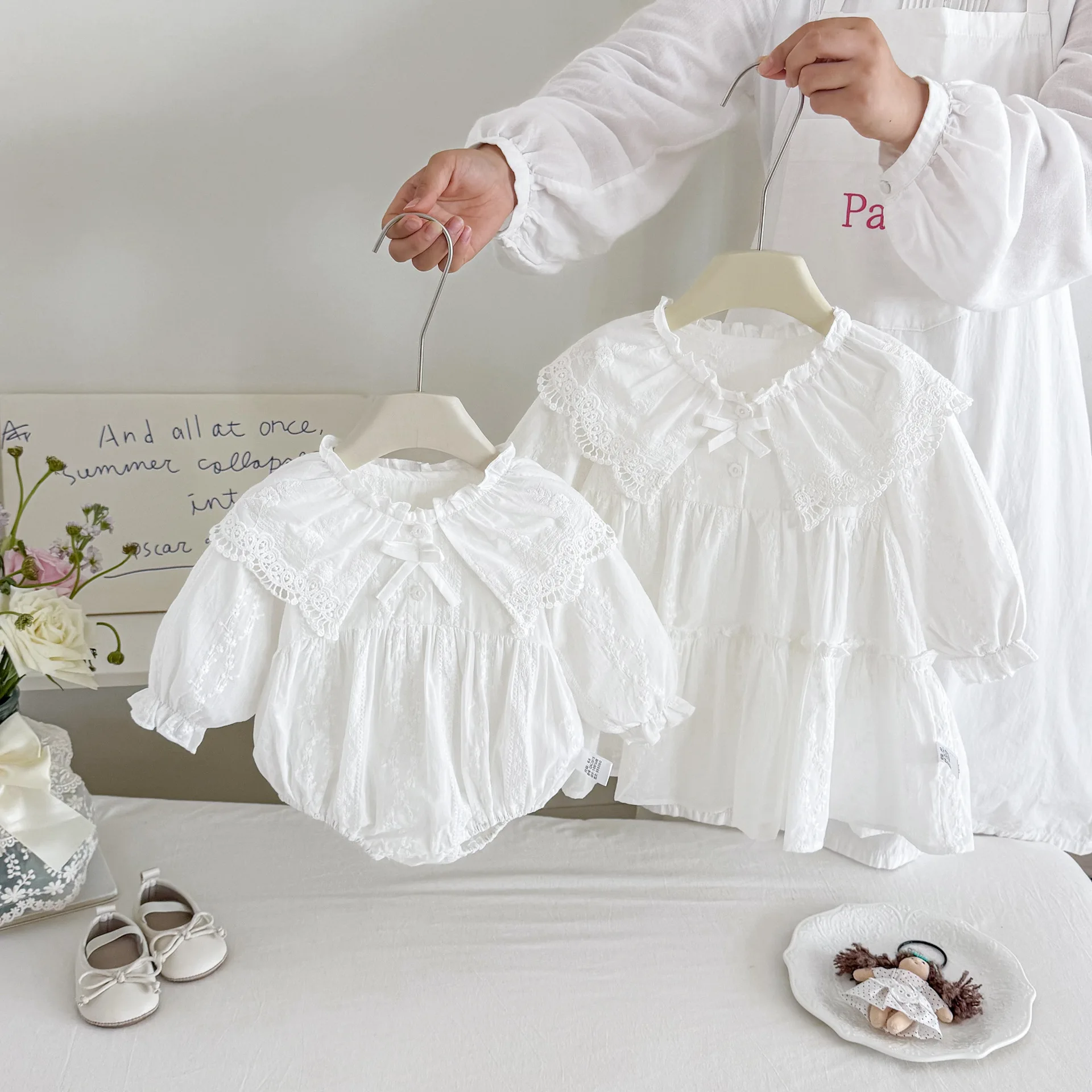 INS Girls Baby Sweet Lace Bow Embroidery Cotton Dresses/Rompers,Bebe Birthday Princess Party Jumpsuits Spring Autumn Kid Clothes