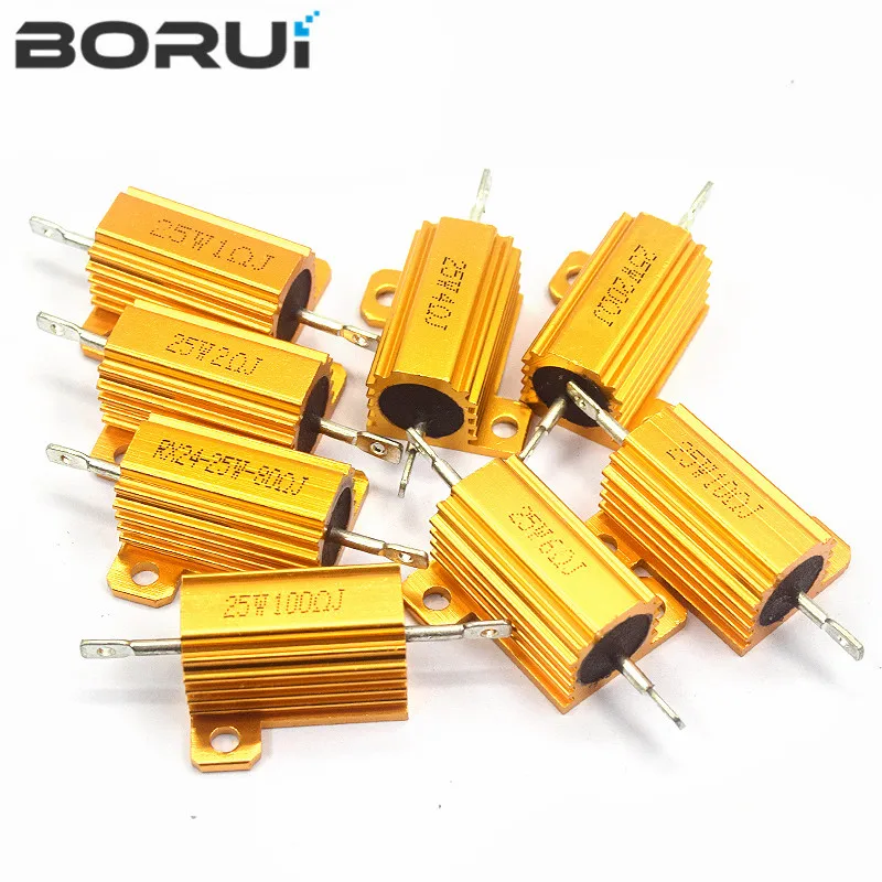 1PCS 10W 25W Aluminum Power Metal Shell Case Wirewound Resistor 0.01 ~ 30K 1 2 3 5 6 8 10 20 100 150 1K 10K ohm RX24