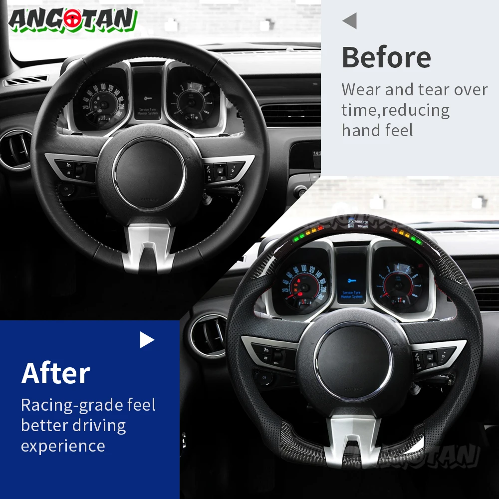 Volante de fibra de carbono para Chevrolet Camaro SS 2007-2011, volante LED, volante de carreras de cuero perforado