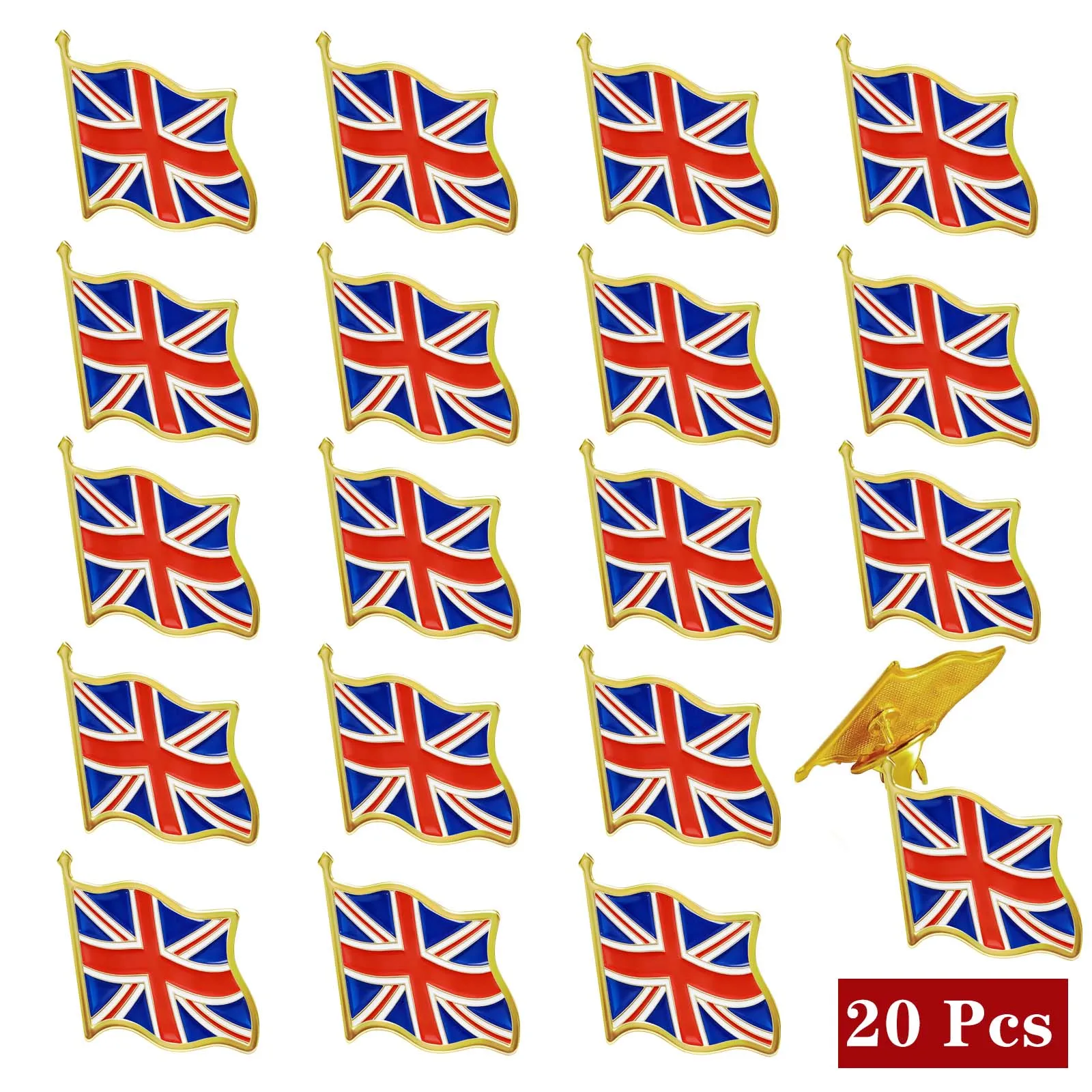 

20pcs UK Flag Pins Metal Enamel Souvenir Badges United Kingdom Brooches British Lapel Pin National Country Pin for Hat Bag Suit