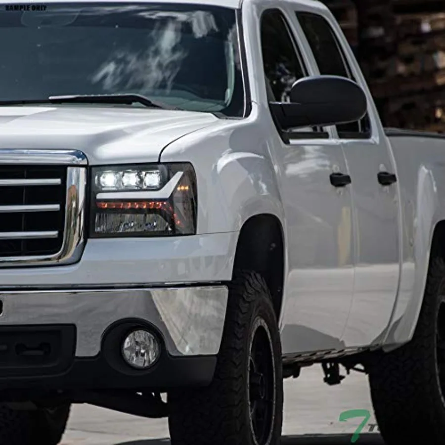Compatible con GMC Sierra 2007-2013 1500/2007-2014 2500 3500 HD carcasa negra faros de proyector tri secuenciales LED completos con