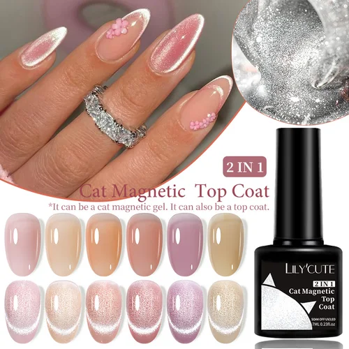 Imagen 1 del producto LILYCUTE-esmalte de uñas de Gel con capa superior magnética de gato, luz plateada, efecto brillante, barniz UV reflectante colorido para decoración de uñas