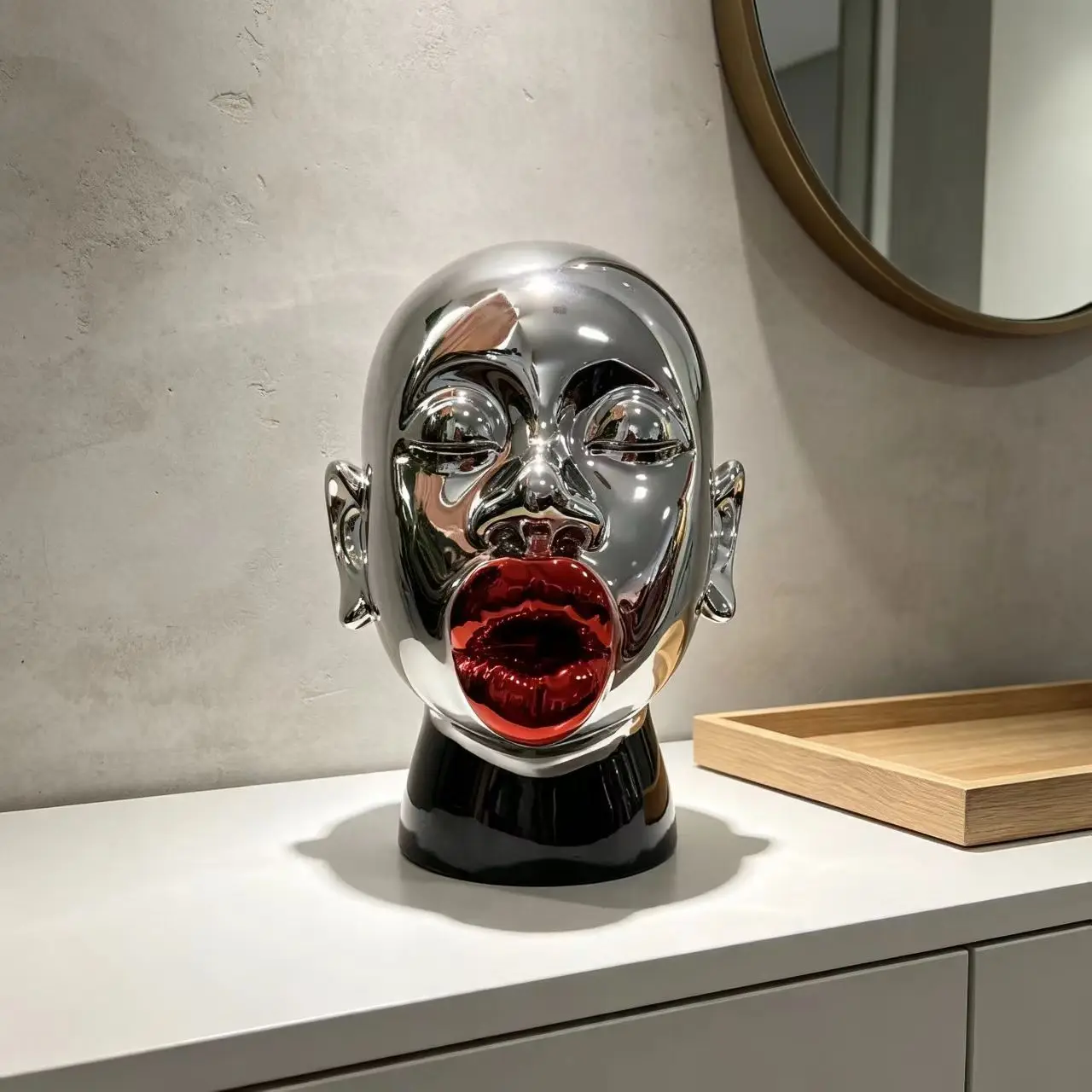 Silver Mirror Abstract Human Head Figurine Modern Art Face Sculpture Home Tabletop Decor Ornament for Living Room Office Gift