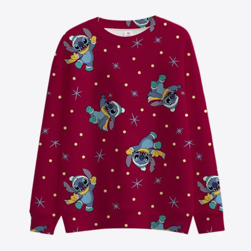 New Merry Christmas Disney Stitch and Mickey Minnie Fall Harajuku Crew Neck Casual Women\'s Long Sleeve Sweatshirt Ladies Top Y2K