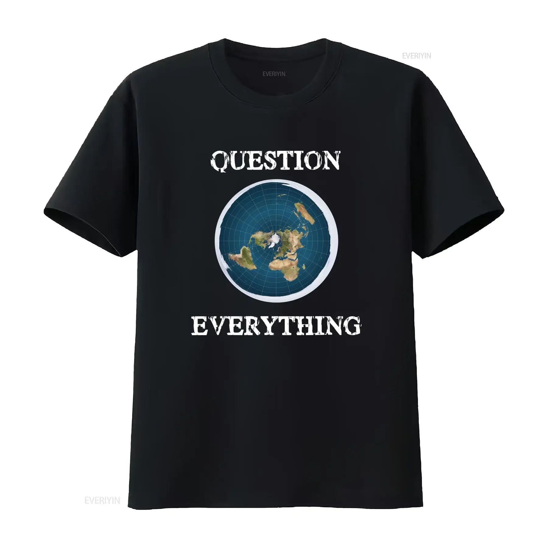 Streetwear Flat Earth Map Question Everything Slogan Print Casual T Shirt vintage Washed Unisex designer clothes fashion Soft