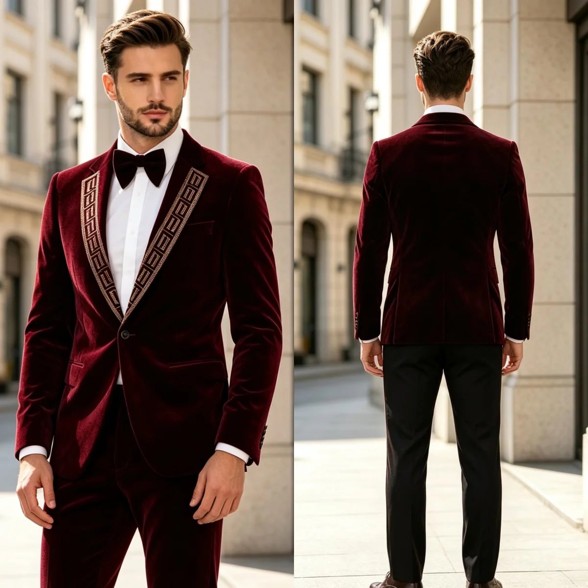 Luxury Men Jacket Pants Suit Beaded Notched Lapel One Button Slim Fit Evening Party Set Customized 2 Piece Celebrity Prom Wear