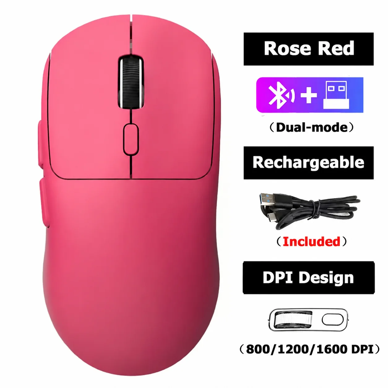 2,4 GHz Geräuschlose Kabellose Maus 4-Farben Wiederaufladbare Ergonomische Gaming-Maus Dual-Mode Bluetooth Computer-Gaming-Maus Büro-Computermaus