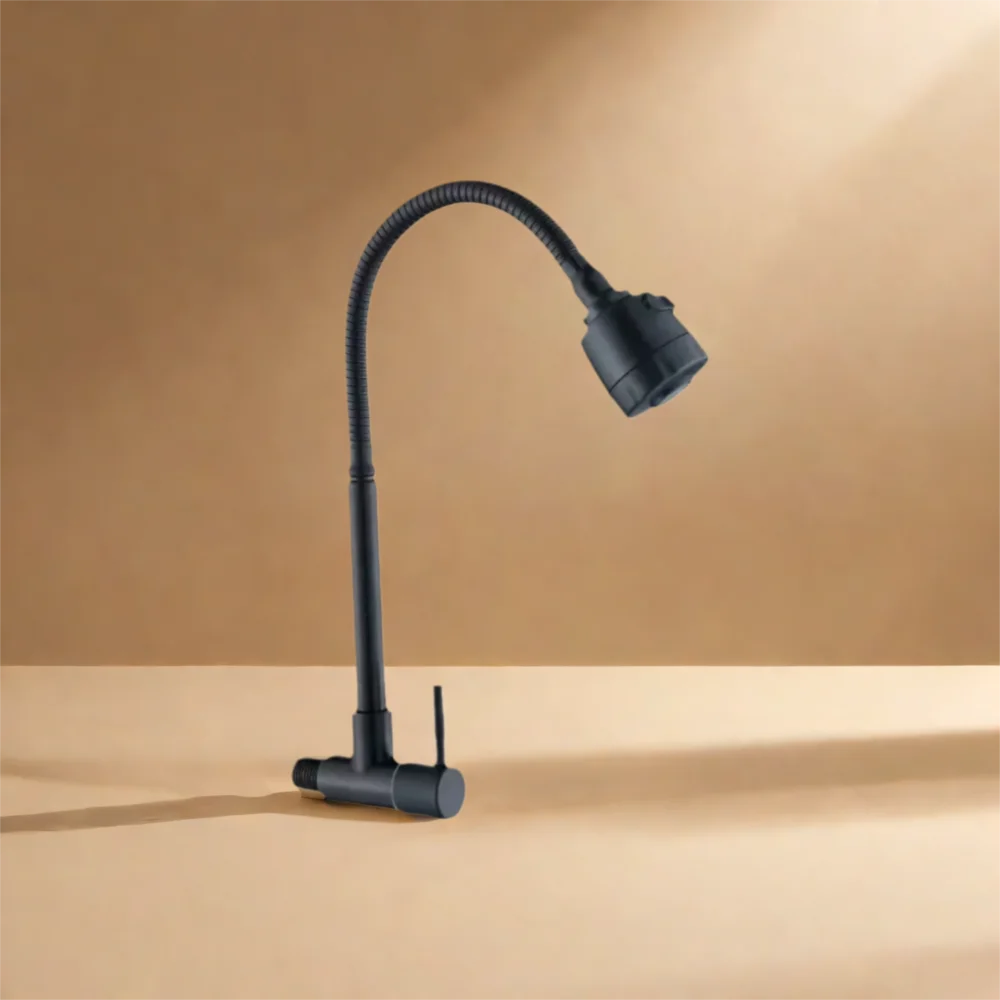 صنبور المطبخ البلاستيكي العالمي الدورية الأسود واحد صنابير المياه الباردة مرنة الحائط صنبور المياه فوهة الحمام المطبخ #1