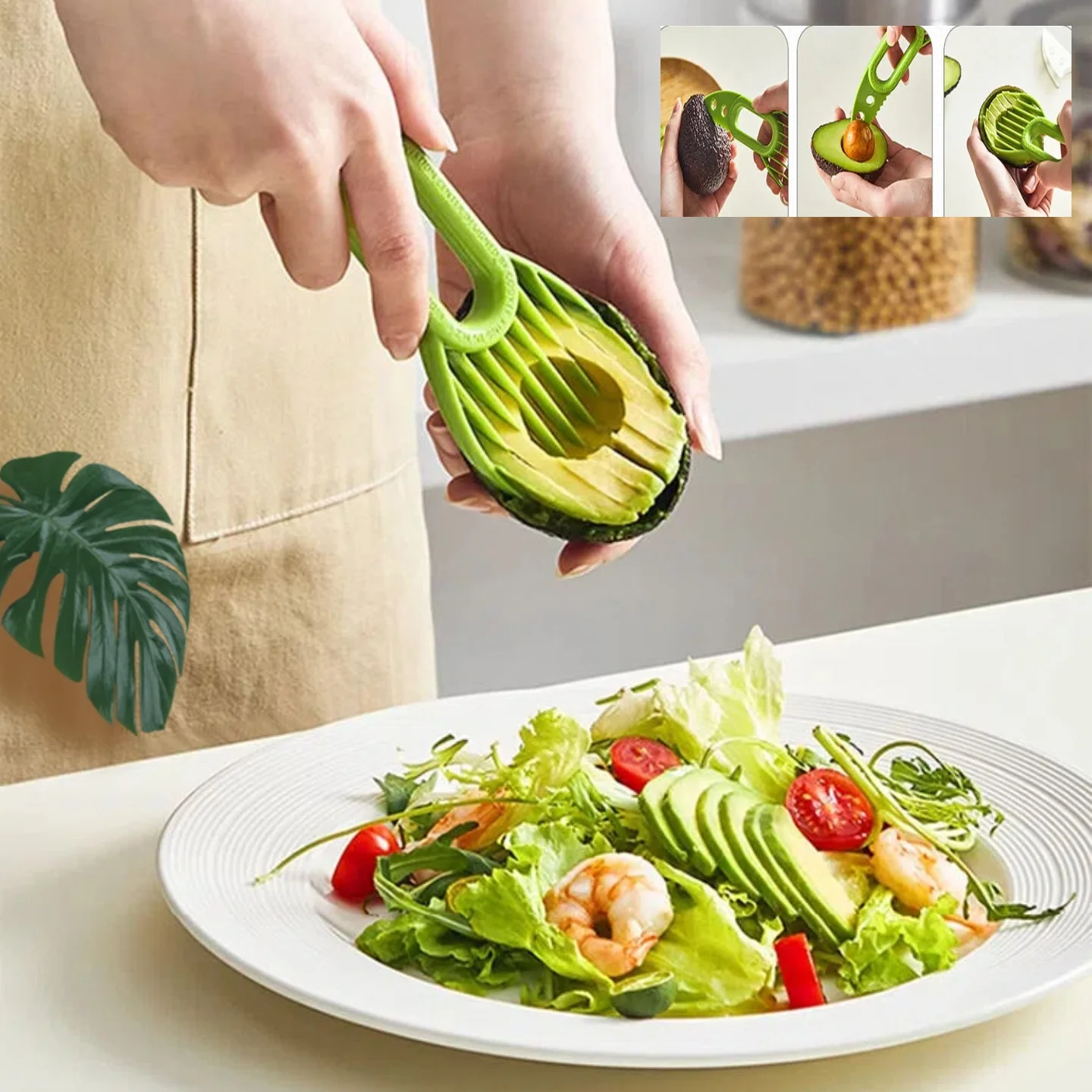 Küche Werkzeuge 3 In 1 Avocado Slicer Shea Corer Butter Obst Schäler Cutter Zellstoff Separator Kunststoff Messer Küche Gemüse Werkzeuge