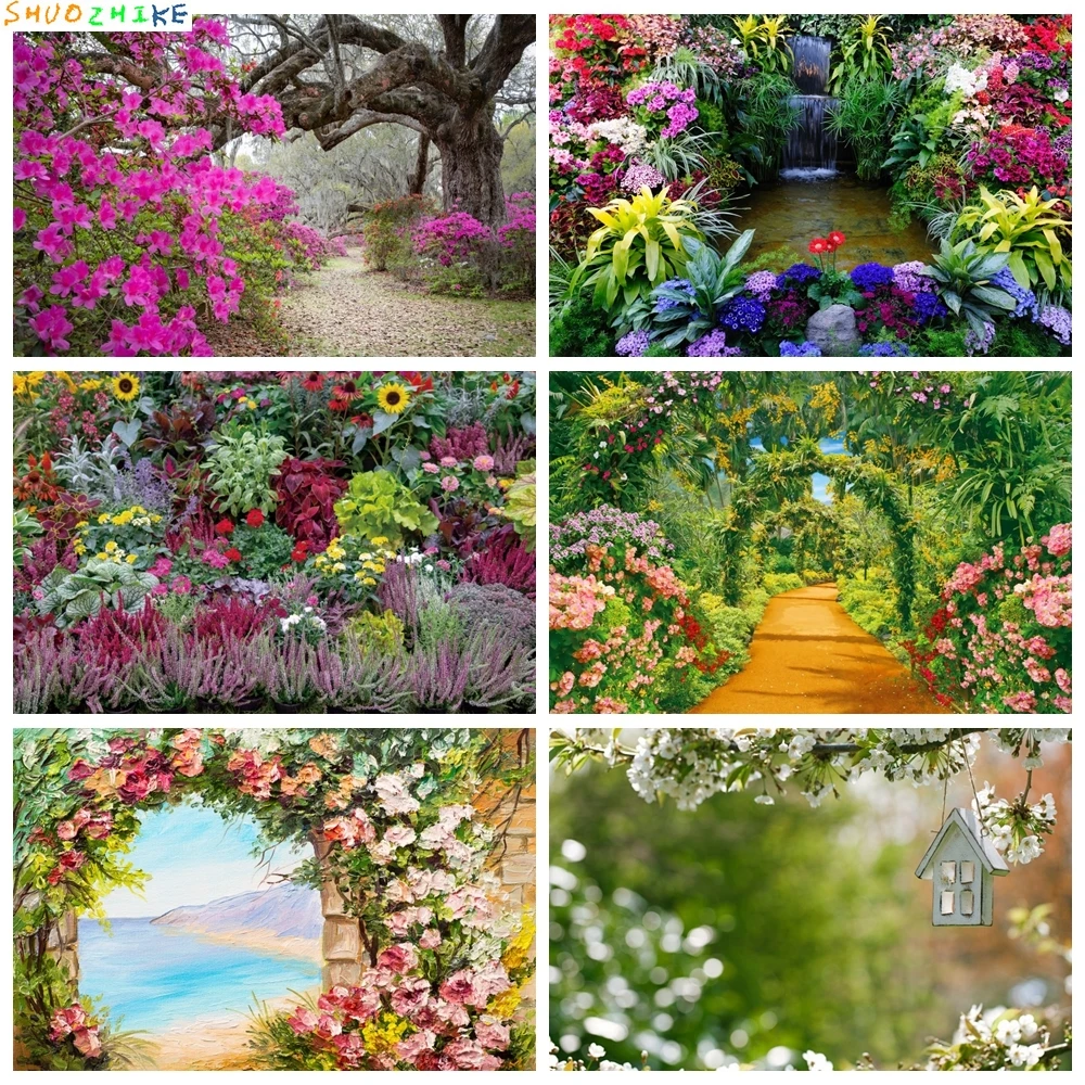 Весенние фоны Цветущие цветы Трава Виноградная лоза Парк Сад Живописные фотографии Фоны Фотосессия Фотостудия