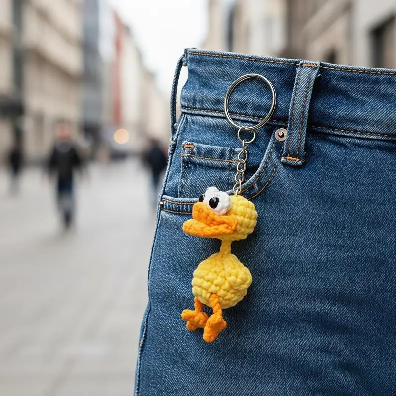 Niedliche Wurstmund-Enten-Häkel-Schlüsselanhänger, gestrickte Schlüsselanhänger, lustiger Häkel-Enten-Schlüsselanhänger für Taschenanhänger-Zubehör – Detail 1