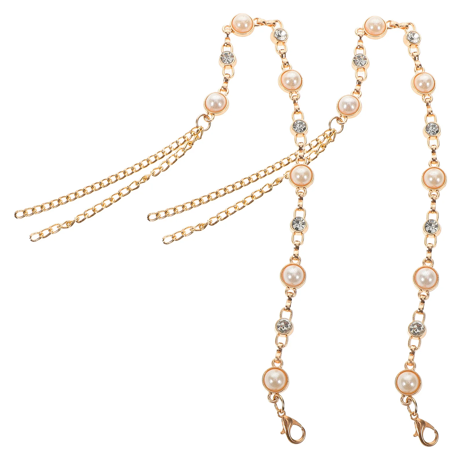 1 زوج انفصال اللؤلؤ سلاسل الأحذية حجر الراين عالية الكعب المضادة للانزلاق الأشرطة مريحة تخفيف الضغط سهلة التركيب العصرية