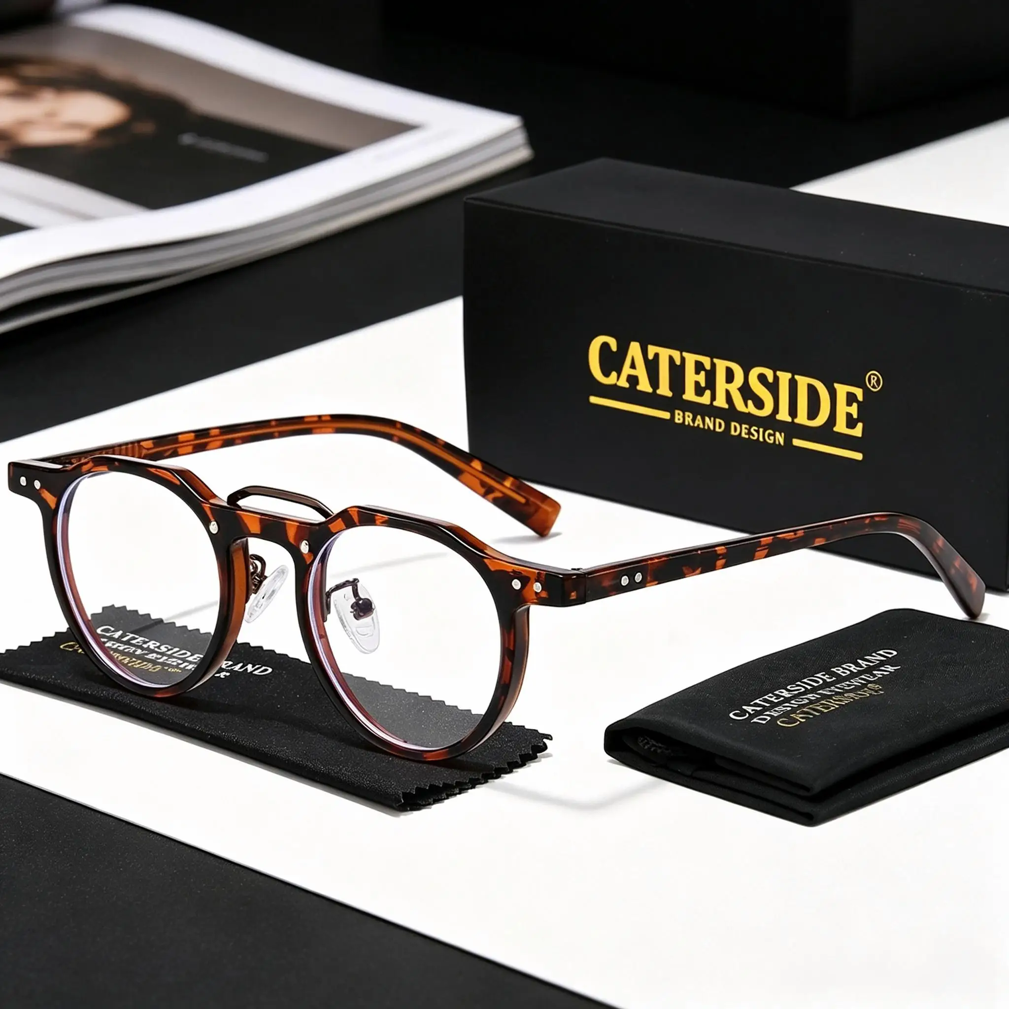 CATERSIDE Retro Men Anti Blue Light Glasses High-Quality Pc Round Frame Flat Light Glasses Women Business Leisure Gift Glasses