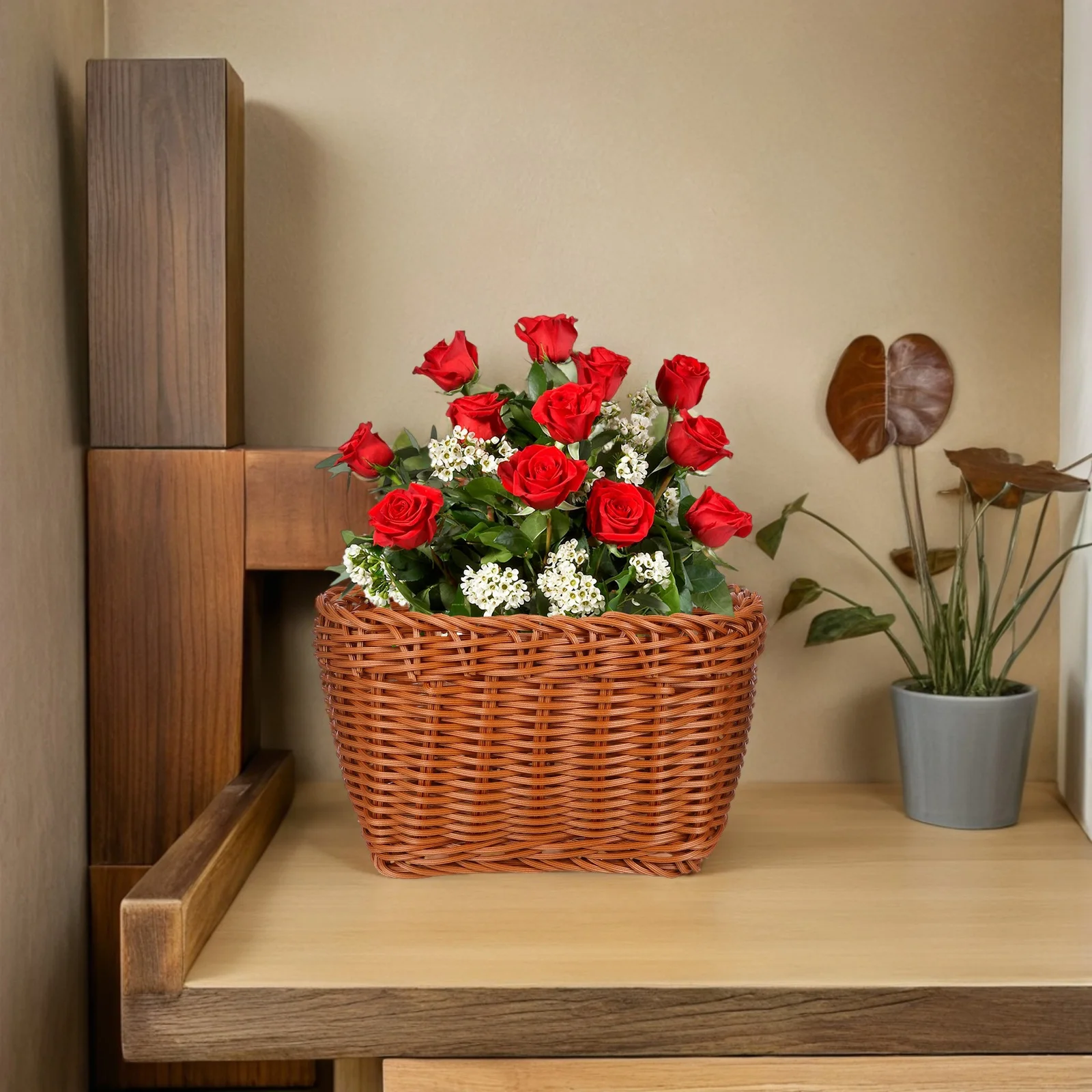 

Vintage Woven Wall Hanging Basket For Kitchen Bathroom Garlic Ginger Storage Organizer Multifunctional Flower Basket Hanging