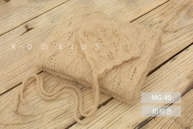 Conjunto de envoltura de sombrero para niña recién nacida, manta de utilería para fotografía de bebé + gorro de punto de Mohair, lana elástica para