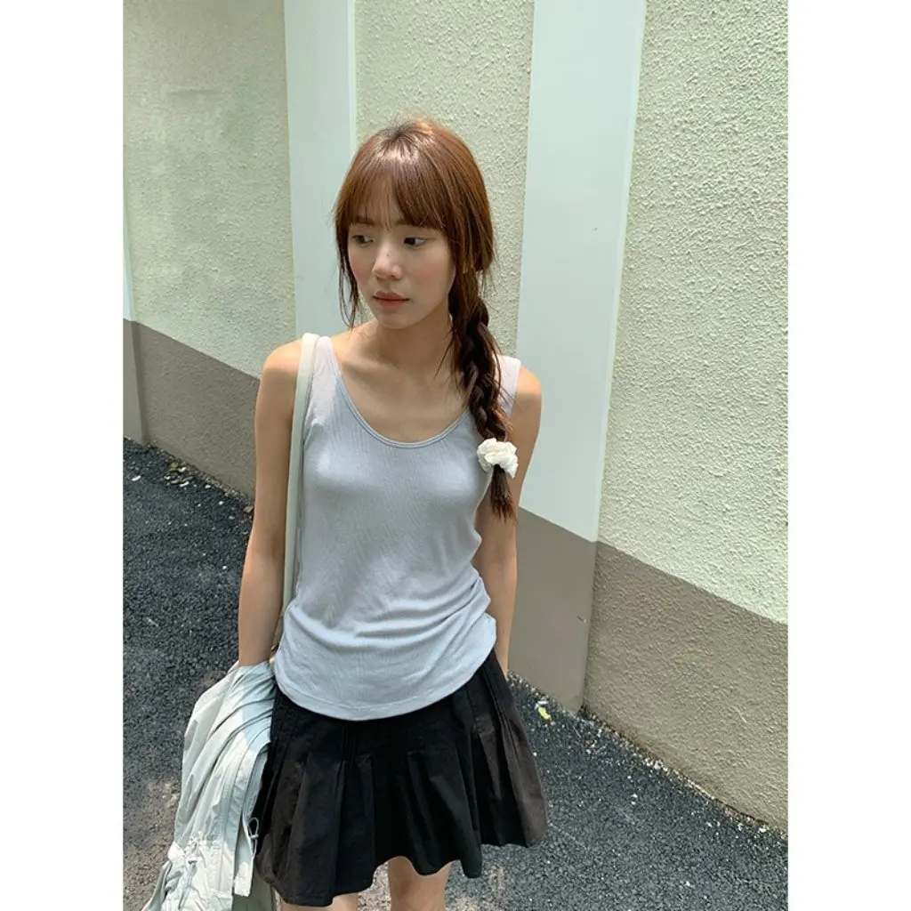 

Mulan Simple Knitted Vest Women's Wide Strap Inner Wear Skin-friendly Top New Autumn Style 51302 Fashionable Casual Outerwear