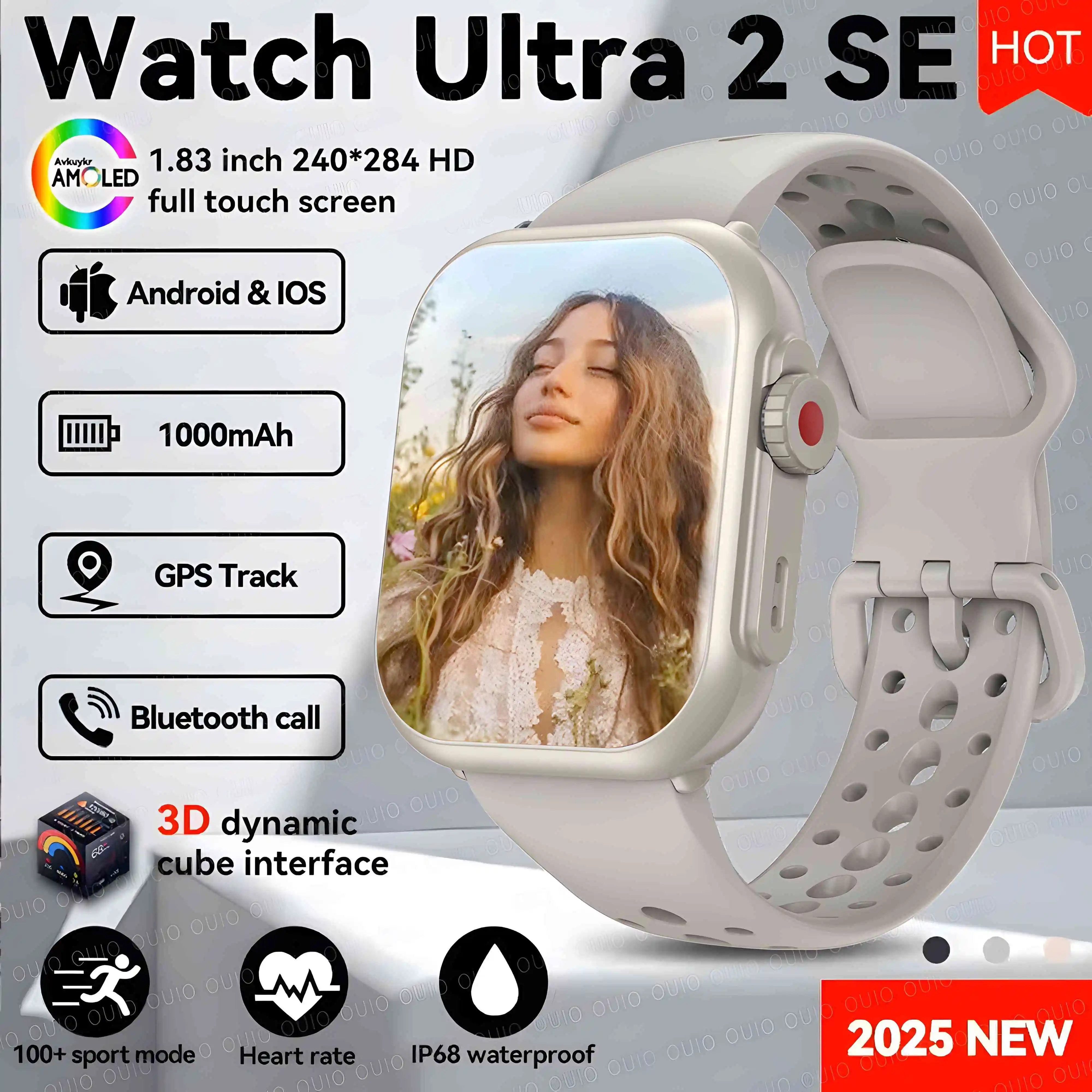 

2025 Fashion Women Watch Ultra 2 SE Smart Watches 1000mAh 1.85"AMOLED Full Touch Screen BT Call Smartwatch For Huawei IOS Ladies
