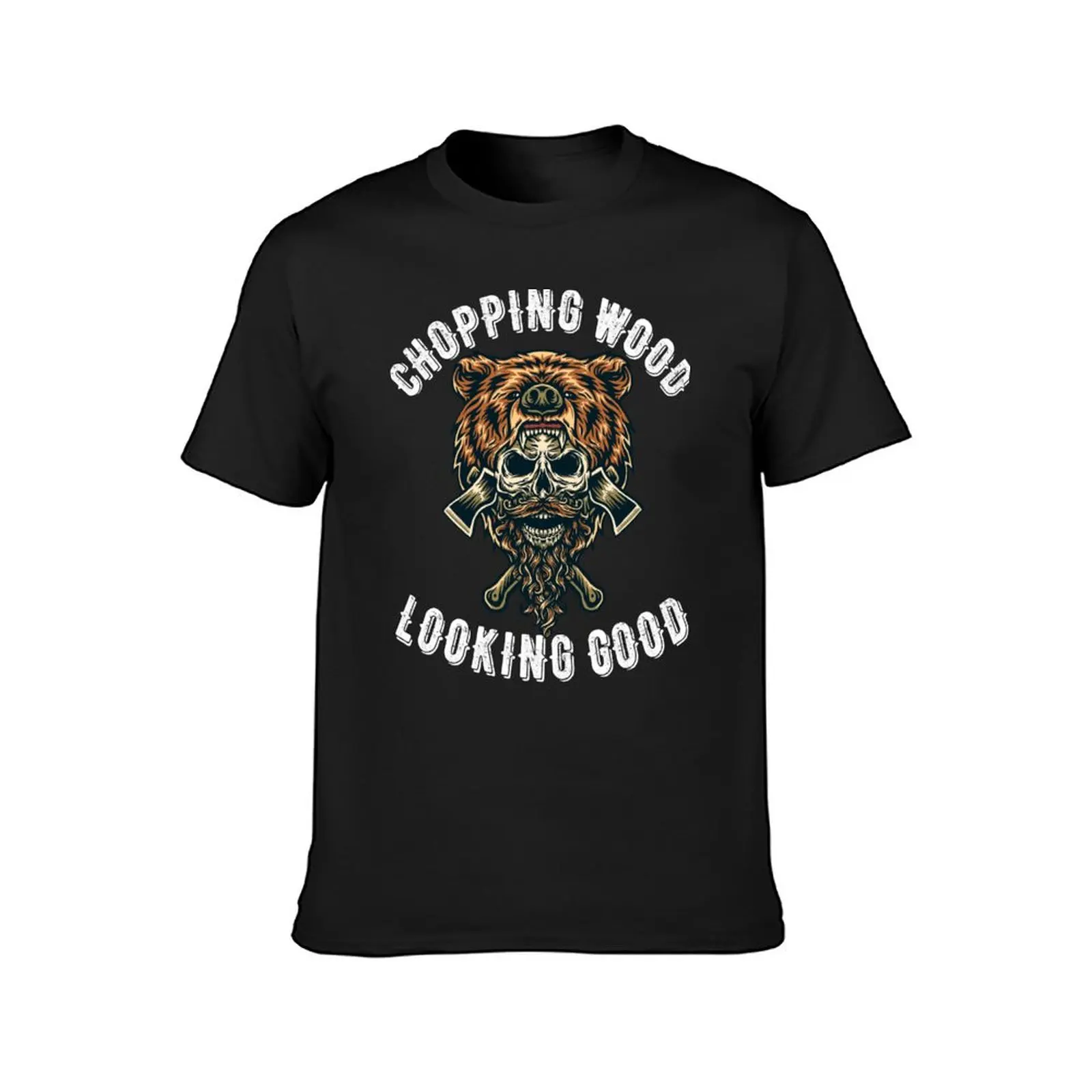 chopping wood looking good lumberjack chainsaw skull-gift for lumberjack dad-woodworer-lumberman. T-Shirt