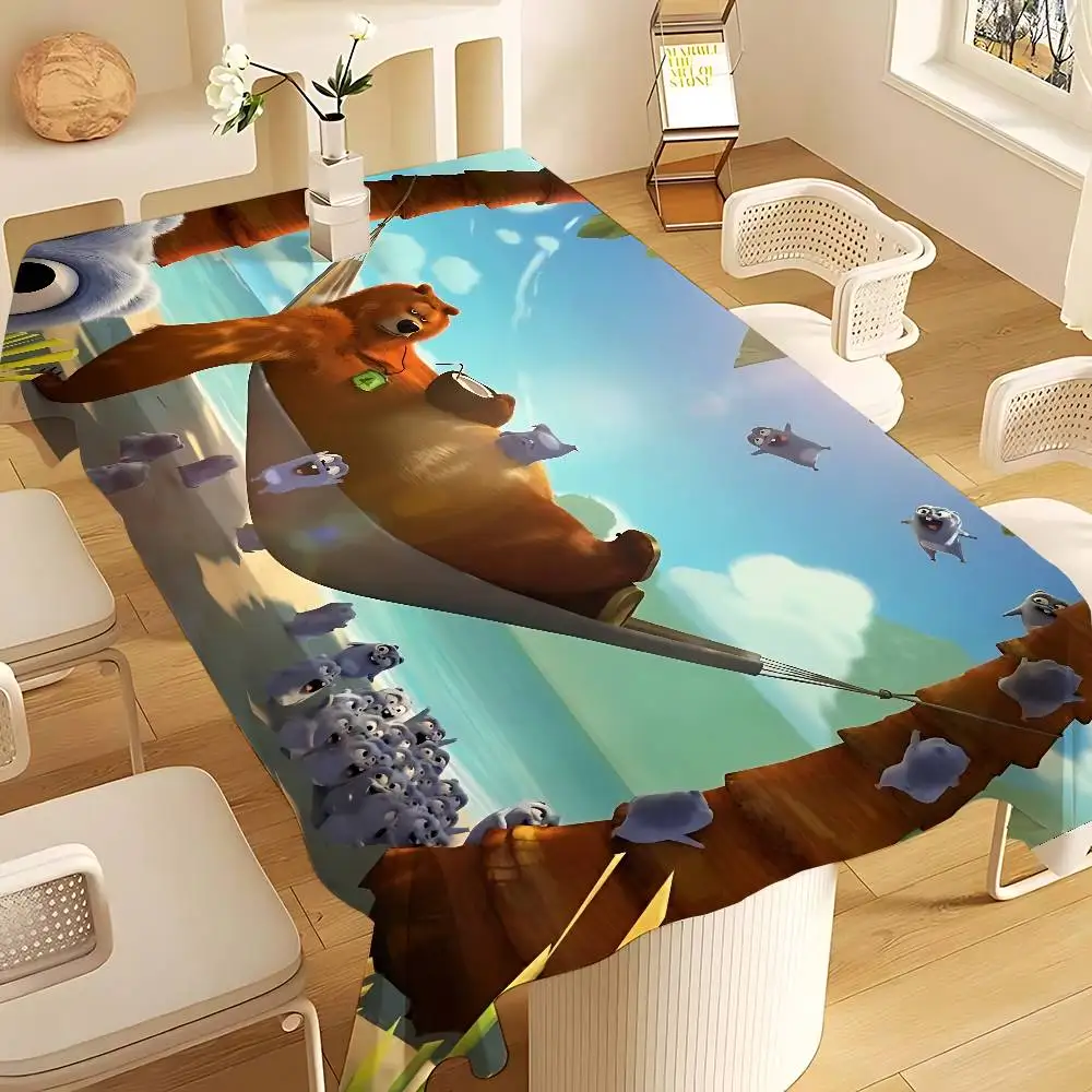 Grizzy And The Lemmings Table Cloth Party Tablecloth Colorful Birthday Blue Sky Rose Gold Tablecloth Beach Pool Birthday view 3