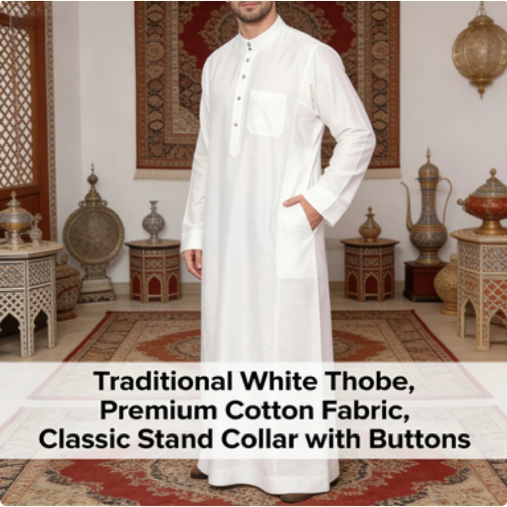 

Мужская арабская тоба из полиэстера, длинный халат со стоячим воротником и карманами, одежда Ближнего Востока