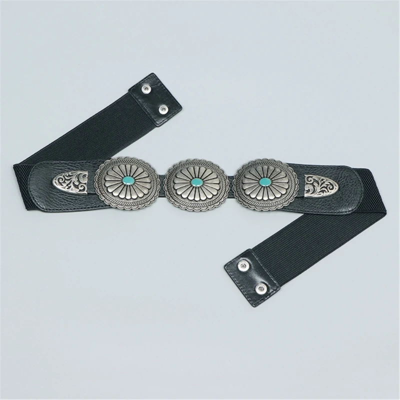 

Women Waist Corset Banquet Waist Belt with Carved Turquoise Buckle Elastic Size Dropship