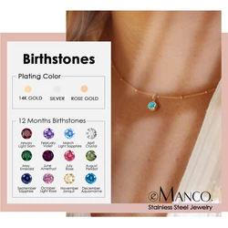 EManco Stainless Steel Birthstone Necklace Beaded Chain Zirconia Jewelry Constellation Birthday Gift