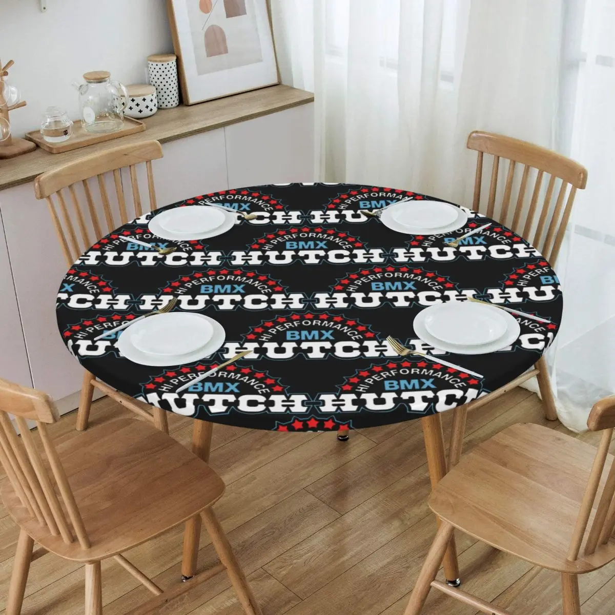 Hutch Hi-Performance BMX Red White Blue Black Tim Judge Round Tablecloth Table Cloth for Kitchen Events Dining Table Cover