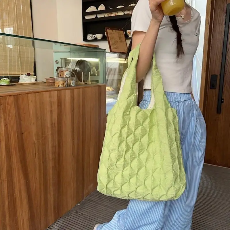 

Korean Pleated Canvas Shoulder Bag For Women Large Capacity Underarm Purse Versatile Handbag Casual Satchel 20CA
