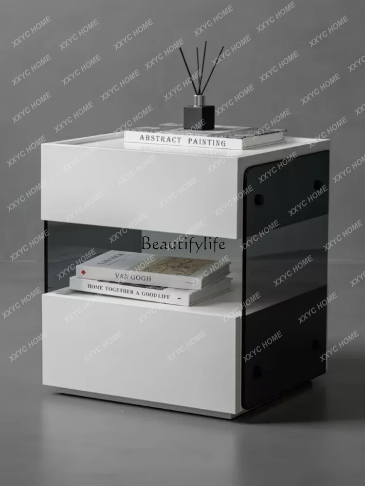 Italian Minimalist Bedside Table Nordic Style Suspension Modern Minimalist Glass Bedside Storage Storage Cabinet