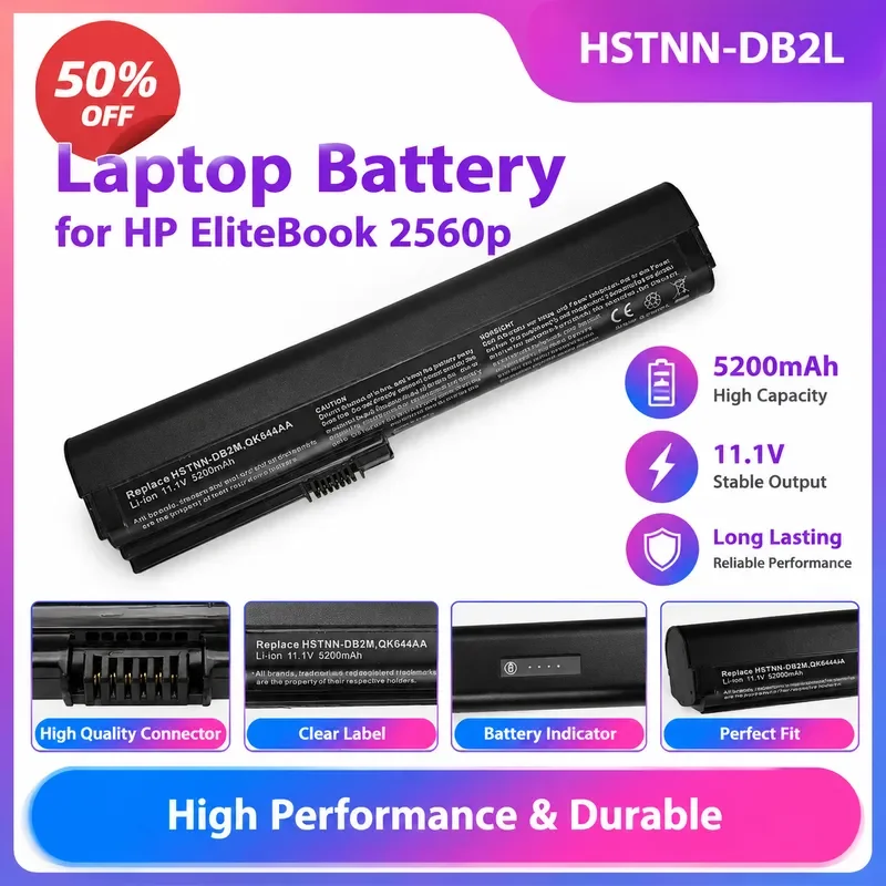 HSTNN-DB2L Laptop Battery for HP EliteBook 2560p 2560p 2570p HSTNN-I92C HSTNN-UB2K QK644AA QK645AA SX06 SX06XL HSTNN-DB2