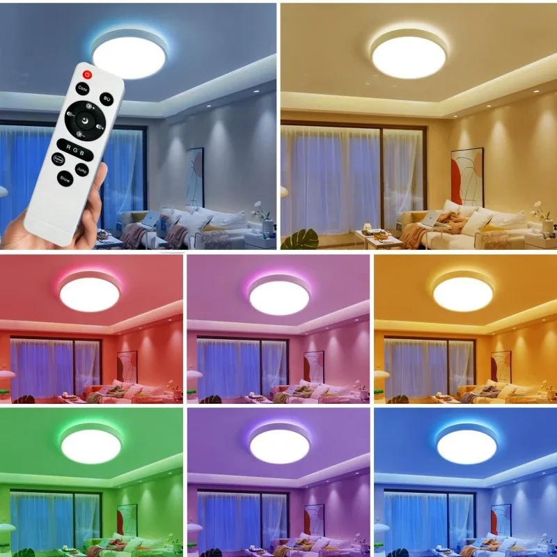 Smart Tuya RGB Ceiling Light with Backlight Bluetooth APP Remote Control Dimming Living Room Bedroom Home Decor Led Ceiling Lamp