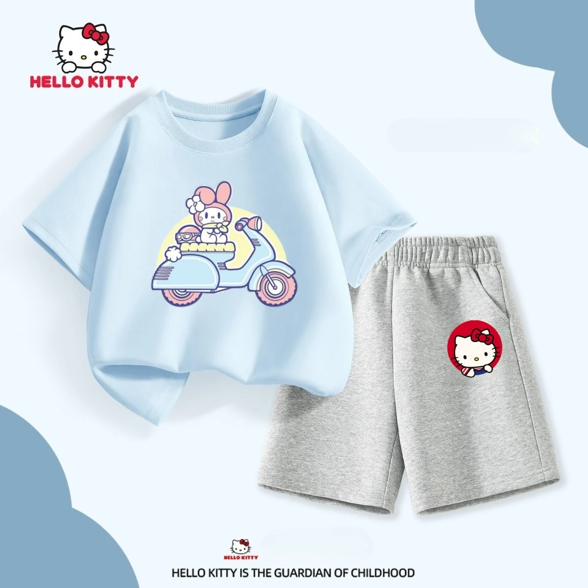 

Sanrio Summer Baby Girls 100% Cotton Clothes Set Kid Children Hello Kitty Printed Short Sleeve T-shirts Top and Shorts Suit