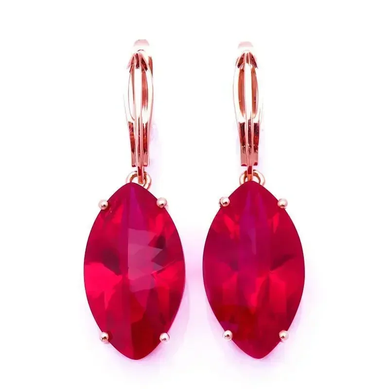 585 Purple Gold Plated 14K Rose Gold Inlaid Marquise Shape Ruby Earrings for Women Fashion Simple Craft Luxury Jewelry